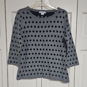 Liz Claiborne Gray and Black Polka Dot Sweater